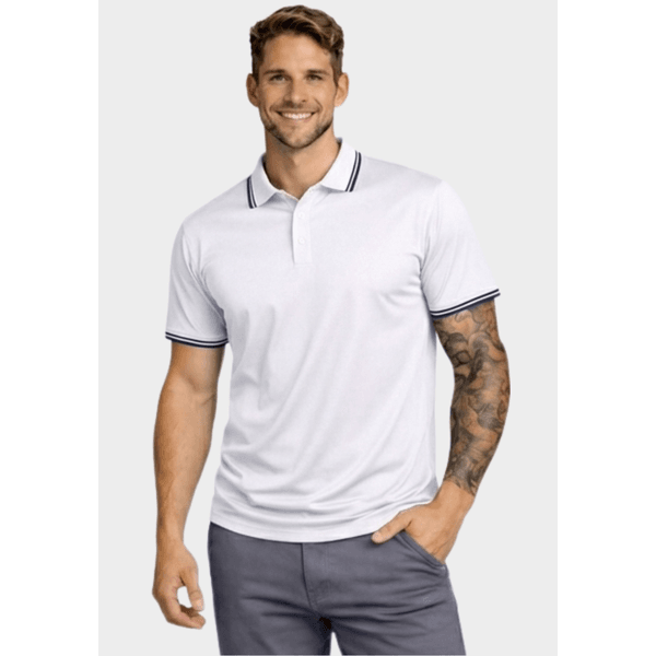 Camiseta Polo Masculina - Branco/Azul