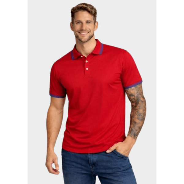 Camiseta Polo Masculina - Vermelho Azul