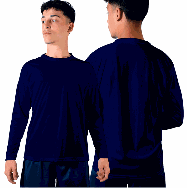 Camiseta Dryfit Manga Longa Básica Lisa Azul 