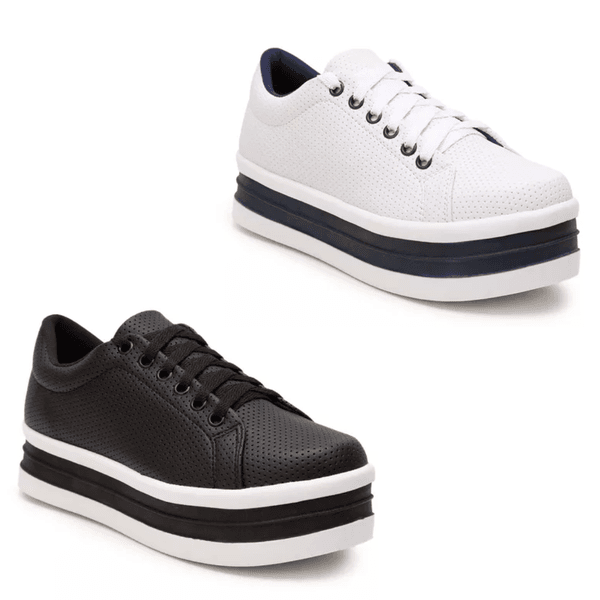 Kit 2 Pares Tênis Casual Helena Bran C/ Azul e Preto C/ Branco