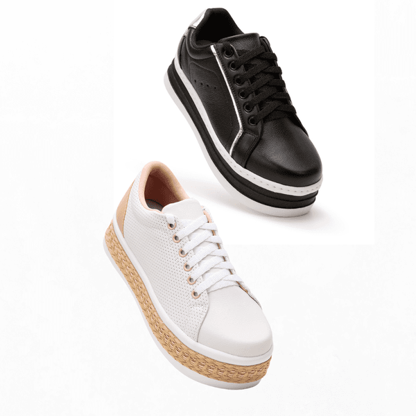 Kit 2 Pares Tênis Dk Casual Branco e Preto Plataforma
