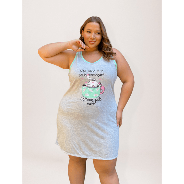 Camisola Plus em Malha com Detalhe de Viés e Silk