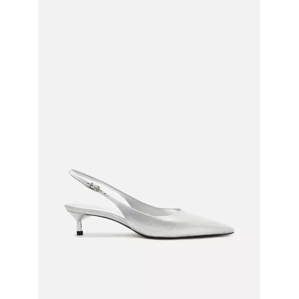 Scarpin Prata Salto Kitten Slingback