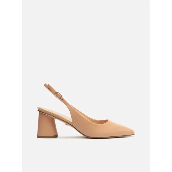 Scarpin Arezzo Bege Couro Salto Geométrico Slingback