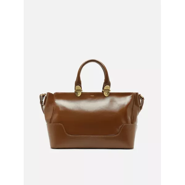 Bolsa Arezzo Tote Marrom Couro Natural Grande Metais