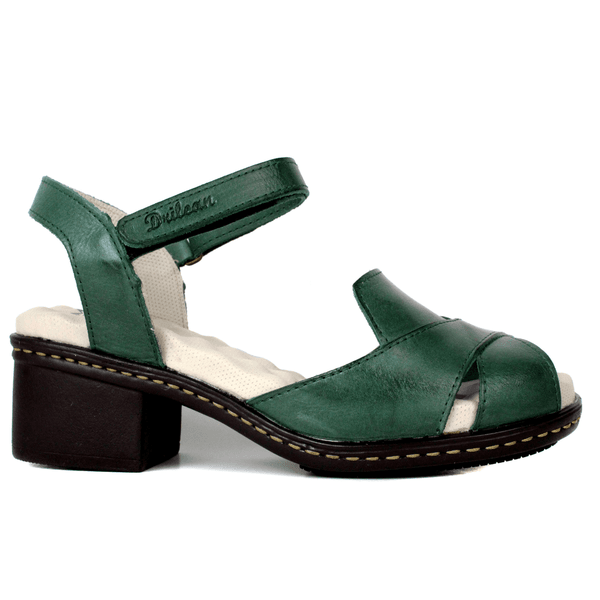 Sandália Feminina de Salto em Couro Legítimo e Palmilha em Gel - Verde (BR045)