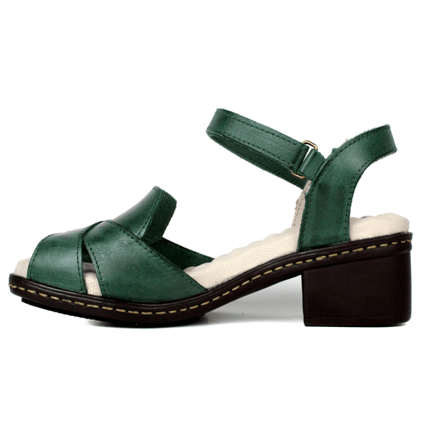 Sandália Feminina de Salto em Couro Legítimo e Palmilha em Gel - Verde (BR045)