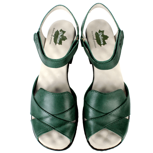 Sandália Feminina de Salto em Couro Legítimo e Palmilha em Gel - Verde (BR045)