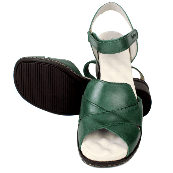 Sandália Feminina de Salto em Couro Legítimo e Palmilha em Gel - Verde (BR045)