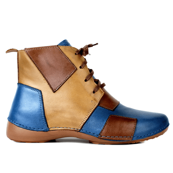 Bota Ortopédica de Couro Legítimo com Palmilha em Gel - Azul /Caramelo /Castanho /Laranja - Sola Castanho (AL001) 