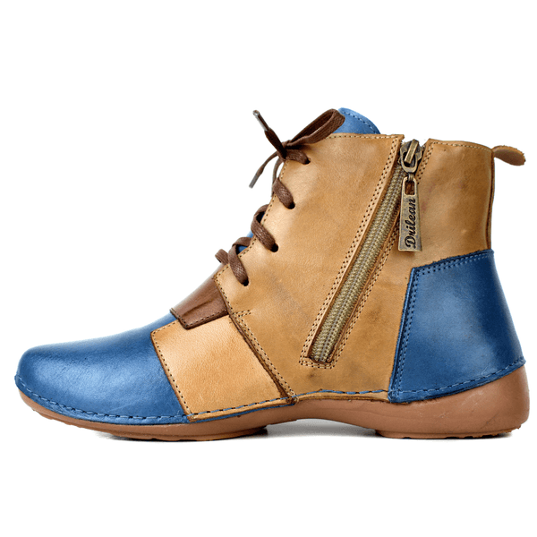 Bota Ortopédica de Couro Legítimo com Palmilha em Gel - Azul /Caramelo /Castanho /Laranja - Sola Castanho (AL001) 
