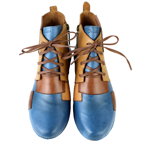 Bota Ortopédica de Couro Legítimo com Palmilha em Gel - Azul /Caramelo /Castanho /Laranja - Sola Castanho (AL001) 