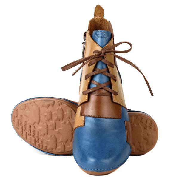 Bota Ortopédica de Couro Legítimo com Palmilha em Gel - Azul /Caramelo /Castanho /Laranja - Sola Castanho (AL001) 