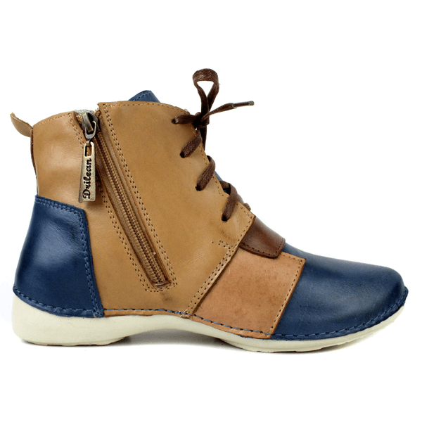 Bota Alívio Feminina em Couro Legítimo e Palmilha Gel - Azul/Caramelo/Castanho/Laranja - Sola Off (AL001)