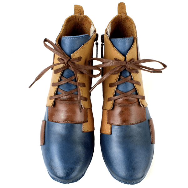 Bota Alívio Feminina em Couro Legítimo e Palmilha Gel - Azul/Caramelo/Castanho/Laranja - Sola Off (AL001)