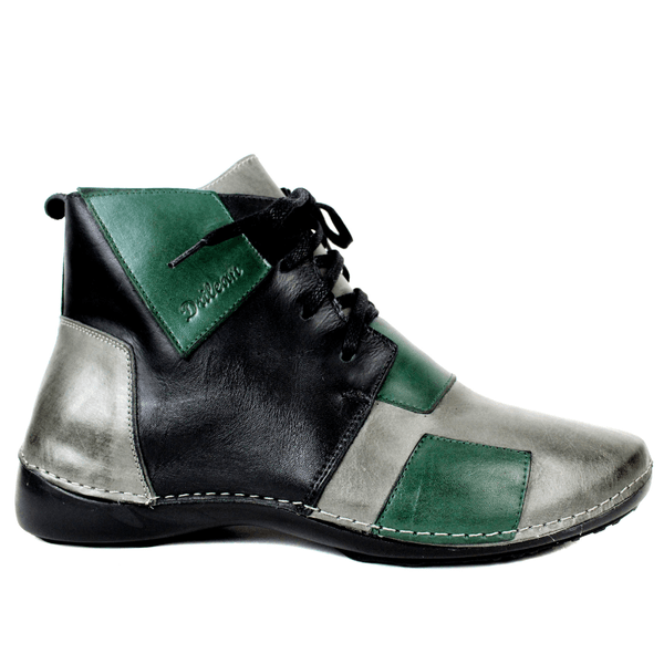 Bota Alívio Feminina em Couro Legítimo e Palmilha Gel - GRAFITE/PRETO/VERDE - Sola Preta (AL001) 