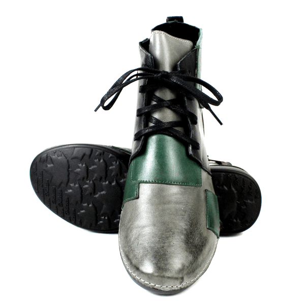 Bota Alívio Feminina em Couro Legítimo e Palmilha Gel - GRAFITE/PRETO/VERDE - Sola Preta (AL001) 