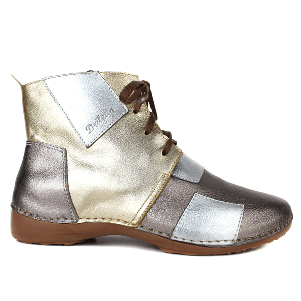 Bota Ortopédica de Couro Legítimo com Palmilha em Gel - ONIX /OURO /PRATA - Sola Castanho (AL001) 
