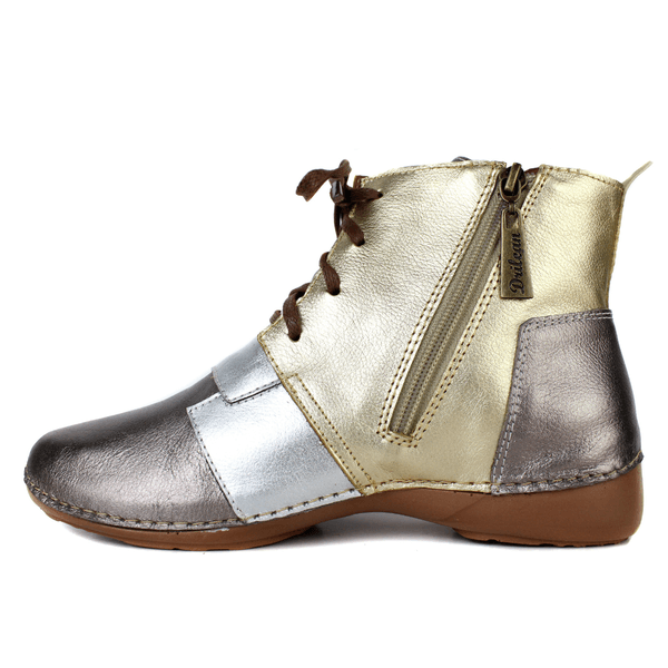 Bota Ortopédica de Couro Legítimo com Palmilha em Gel - ONIX /OURO /PRATA - Sola Castanho (AL001) 