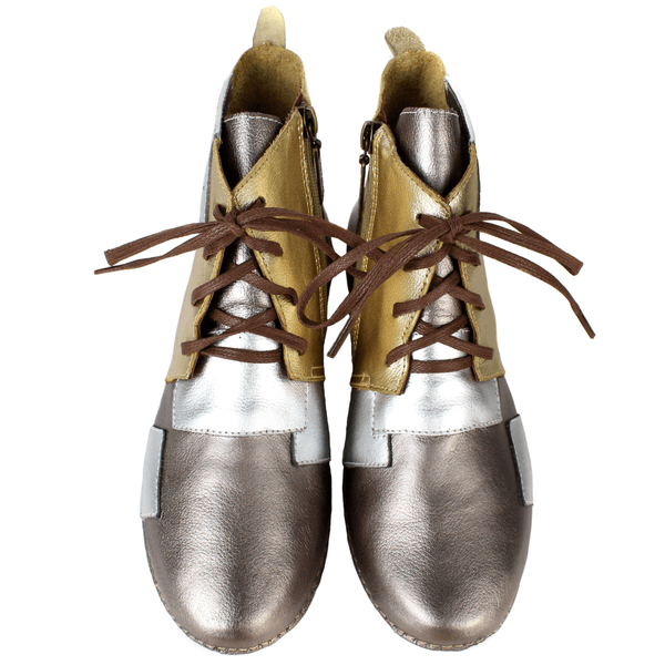 Bota Ortopédica de Couro Legítimo com Palmilha em Gel - ONIX /OURO /PRATA - Sola Castanho (AL001) 