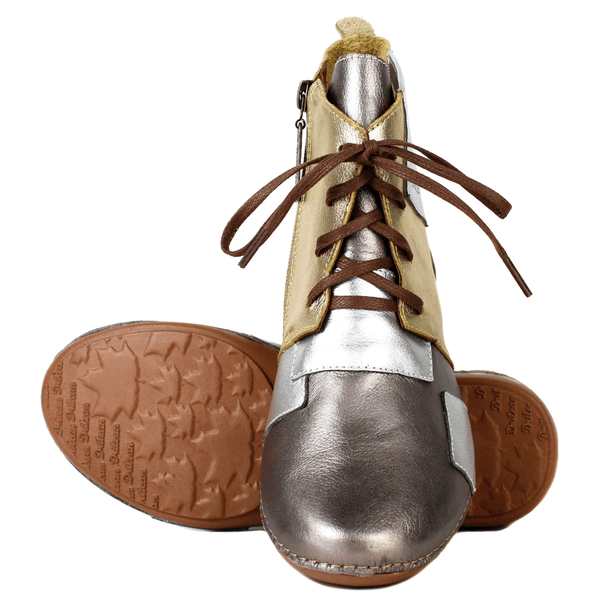 Bota Ortopédica de Couro Legítimo com Palmilha em Gel - ONIX /OURO /PRATA - Sola Castanho (AL001) 