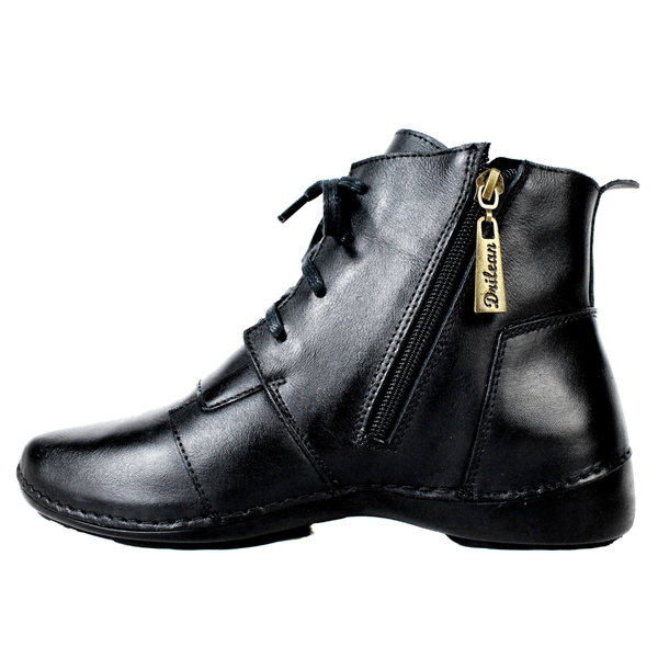 Bota Feminina Ortopédica de Couro Legítimo e Palmilha Gel - Preto (AL001)