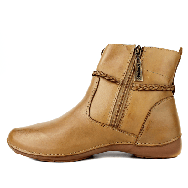 Bota Alívio Feminina em Couro Legítimo e Palmilha Gel - Caramelo - Sola Castanho (AL002) 