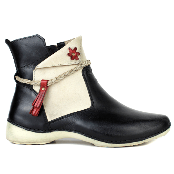 Bota Alívio Feminina em Couro Legítimo e Palmilha Gel - Preto /Off /Vermelho - Sola Off (AL002) 