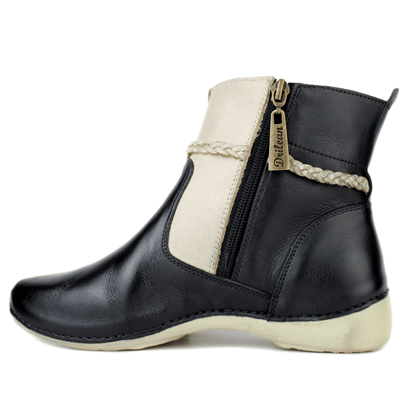 Bota Alívio Feminina em Couro Legítimo e Palmilha Gel - Preto /Off /Vermelho - Sola Off (AL002) 