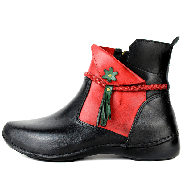 Bota Alívio Feminina em Couro Legítimo e Palmilha Gel - Preto/Vermelho/Verde - Sola Preta (AL002)