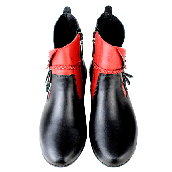 Bota Alívio Feminina em Couro Legítimo e Palmilha Gel - Preto/Vermelho/Verde - Sola Preta (AL002)
