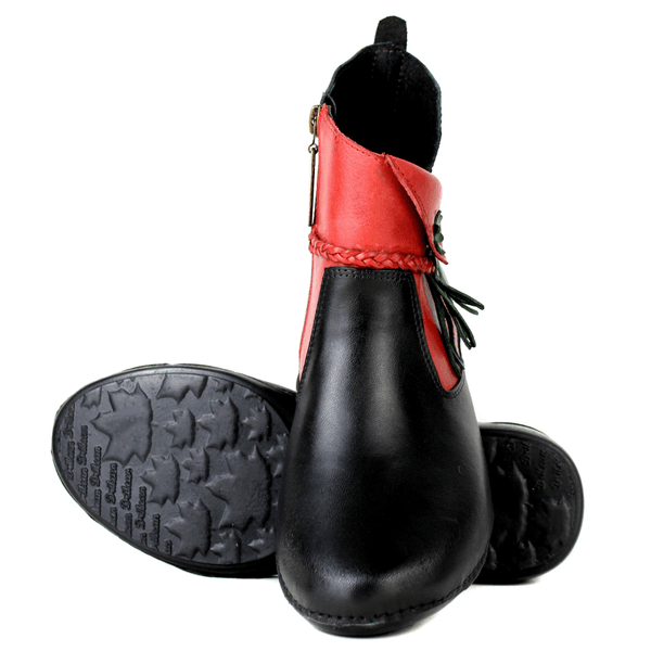 Bota Alívio Feminina em Couro Legítimo e Palmilha Gel - Preto/Vermelho/Verde - Sola Preta (AL002)