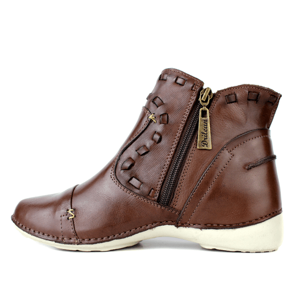 Bota Ortopédica Feminina Couro Legítimo com Palmilha Gel - Café - Sola Off (AL004) 