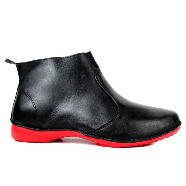 Bota Ortopédica Feminina em Couro Legítimo com Palmilha Gel - Preto - Sola Vermelha (AL005) 