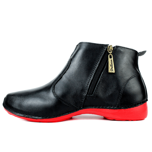 Bota Ortopédica Feminina em Couro Legítimo com Palmilha Gel - Preto - Sola Vermelha (AL005) 