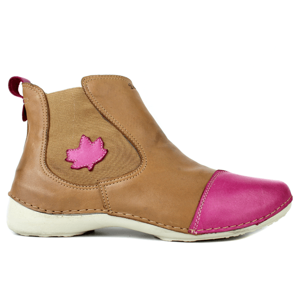 Bota Feminina em Couro Legítimo com Palmilha Gel - Caramelo /Berinjela - Sola Off (AL006) 
