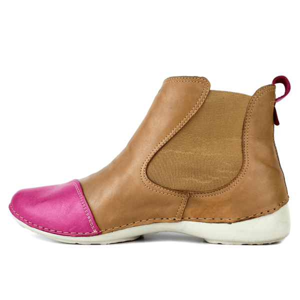 Bota Feminina em Couro Legítimo com Palmilha Gel - Caramelo /Berinjela - Sola Off (AL006) 
