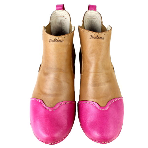 Bota Feminina em Couro Legítimo com Palmilha Gel - Caramelo /Berinjela - Sola Off (AL006) 