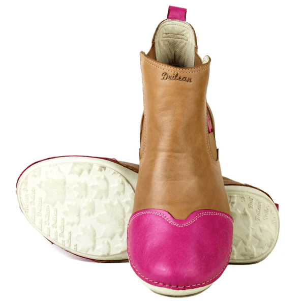 Bota Feminina em Couro Legítimo com Palmilha Gel - Caramelo /Berinjela - Sola Off (AL006) 