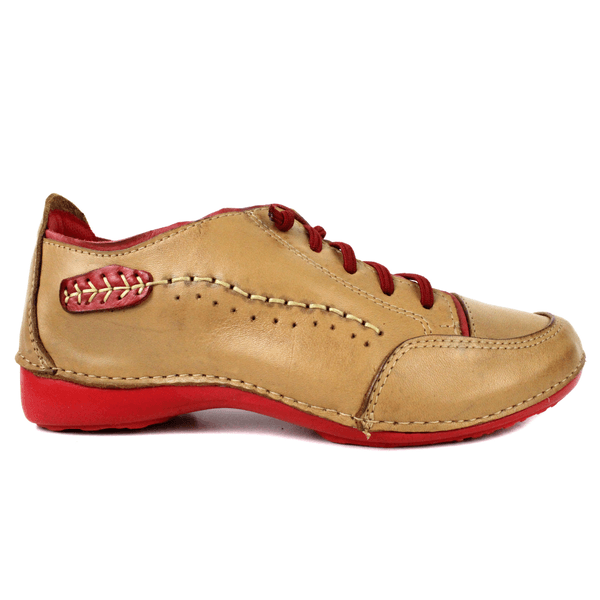 Tênis Feminino de Couro Legítimo com Palmilha em Gel - Caramelo - Sola Vermelha (AL008)