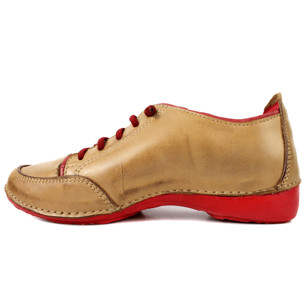Tênis Feminino de Couro Legítimo com Palmilha em Gel - Caramelo - Sola Vermelha (AL008)