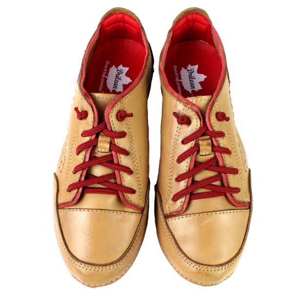 Tênis Feminino de Couro Legítimo com Palmilha em Gel - Caramelo - Sola Vermelha (AL008)