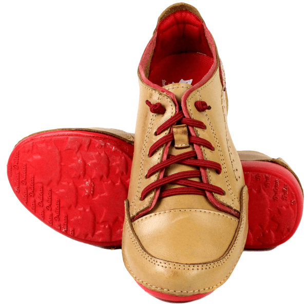 Tênis Feminino de Couro Legítimo com Palmilha em Gel - Caramelo - Sola Vermelha (AL008)