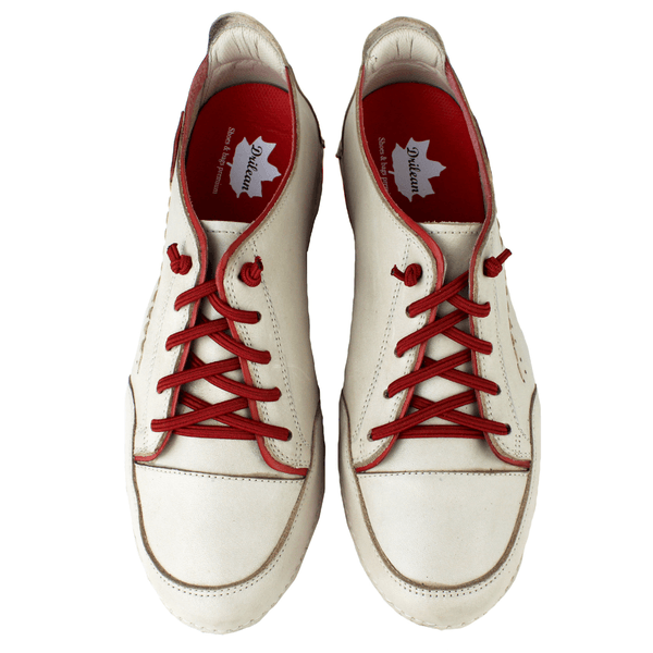 Tênis Feminino de Couro Legítimo com Palmilha em Gel - Off White /Vermelho - Sola Vermelha (AL008)
