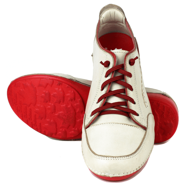 Tênis Feminino de Couro Legítimo com Palmilha em Gel - Off White /Vermelho - Sola Vermelha (AL008)