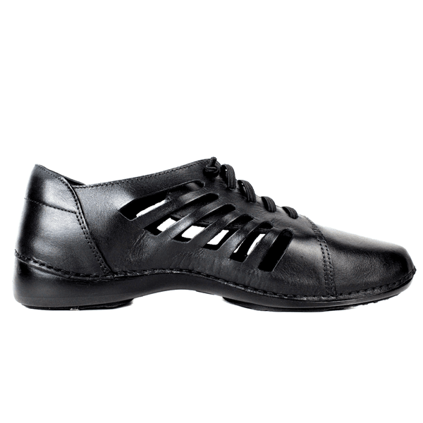 Tênis Alívio Feminino em Couro Legítimo e Palmilha Gel - Preto - Sola Preta (AL009)