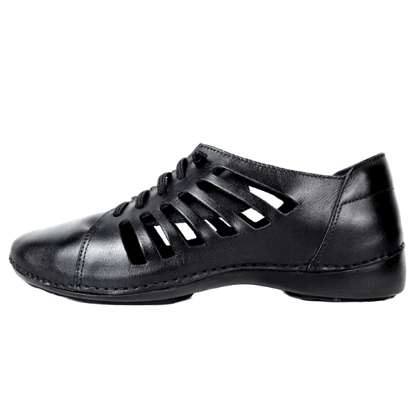Tênis Alívio Feminino em Couro Legítimo e Palmilha Gel - Preto - Sola Preta (AL009)
