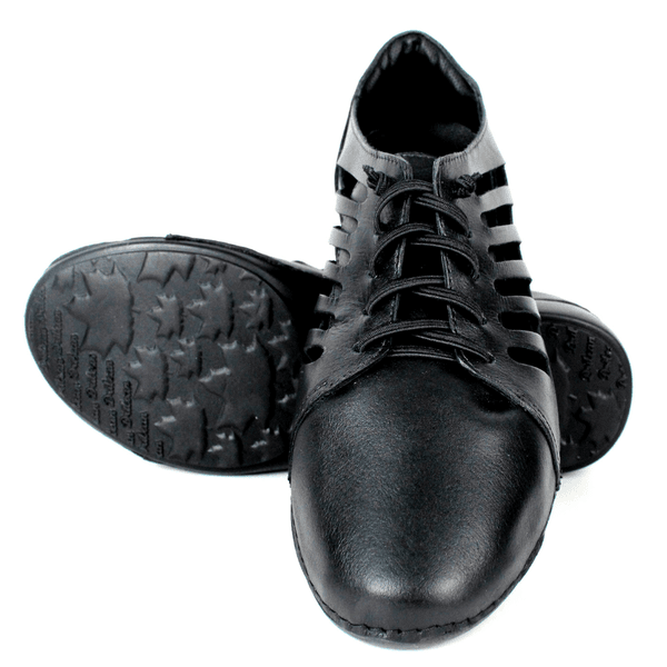 Tênis Alívio Feminino em Couro Legítimo e Palmilha Gel - Preto - Sola Preta (AL009)