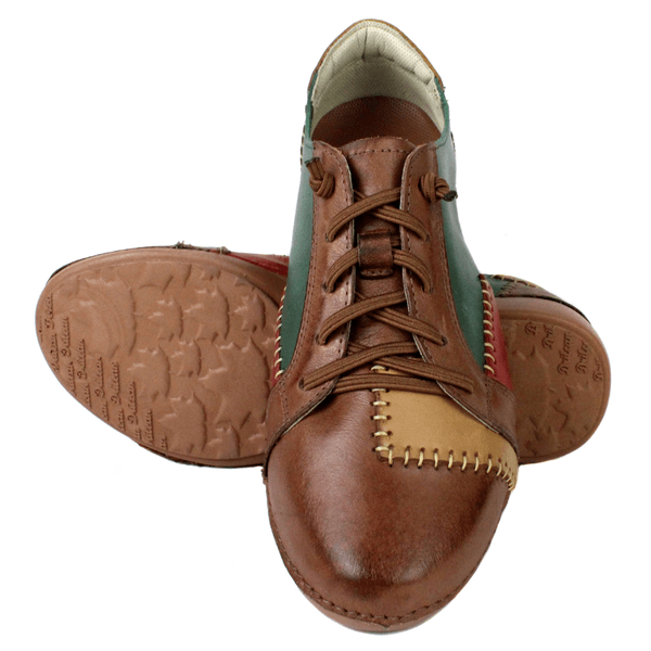 Tênis Alívio Feminino em Couro Legítimo e Palmilha Gel - Verde/Castanho/Caramelo/Vermelho - Sola Castanho (AL010)