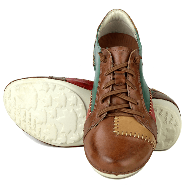 Tênis Alívio Feminino em Couro Legítimo e Palmilha Gel - Verde/ Castanho/ Caramelo/ Vermelho - Sola Off (AL010)